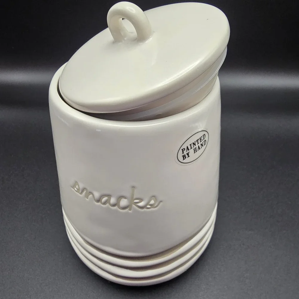 Rae Dunn Artisan Collection‎ Snacks Hand Painted Ceramic Treat Jar with Lid